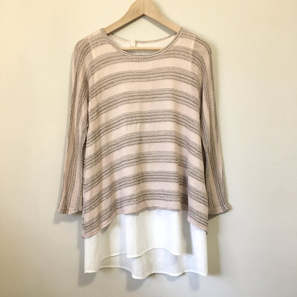 Key To My Heart Striped Knit Wrap Back Bilayer Top - S Made in USA